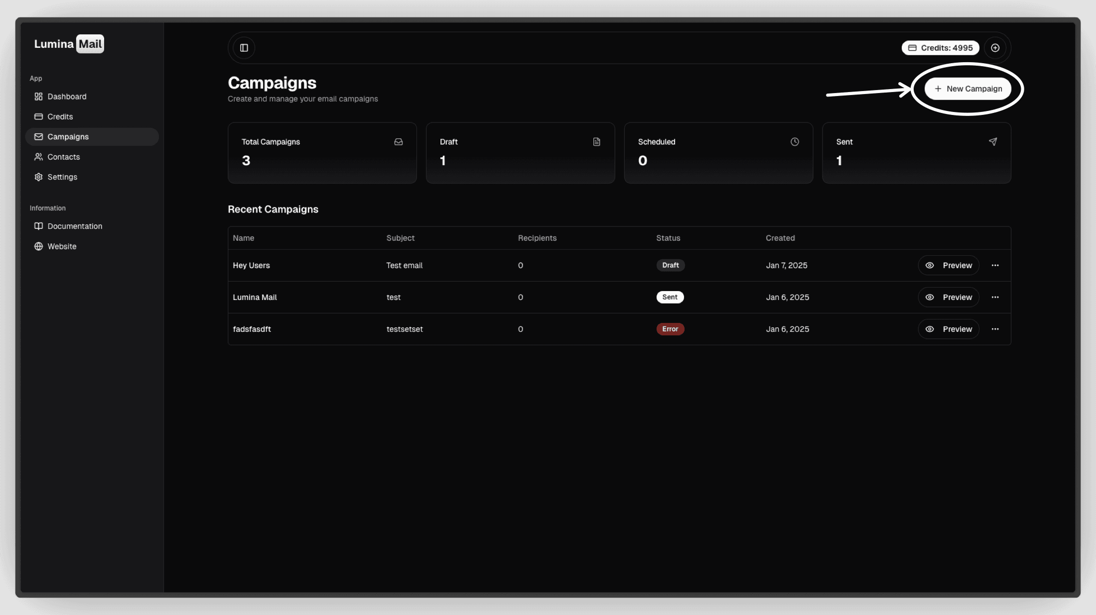 Campaign creation page